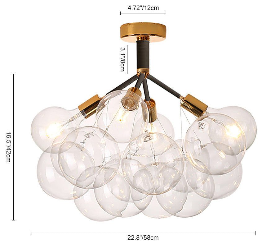Contemporary Clear Glass Bubble Semi Flush Mount, Black, 4 Lights