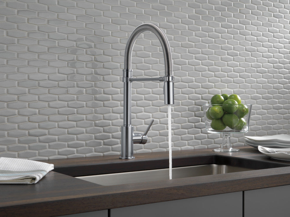 Delta Trinsic Pull-Down Kitchen Faucet With Spring Spout, Arctic Stainless