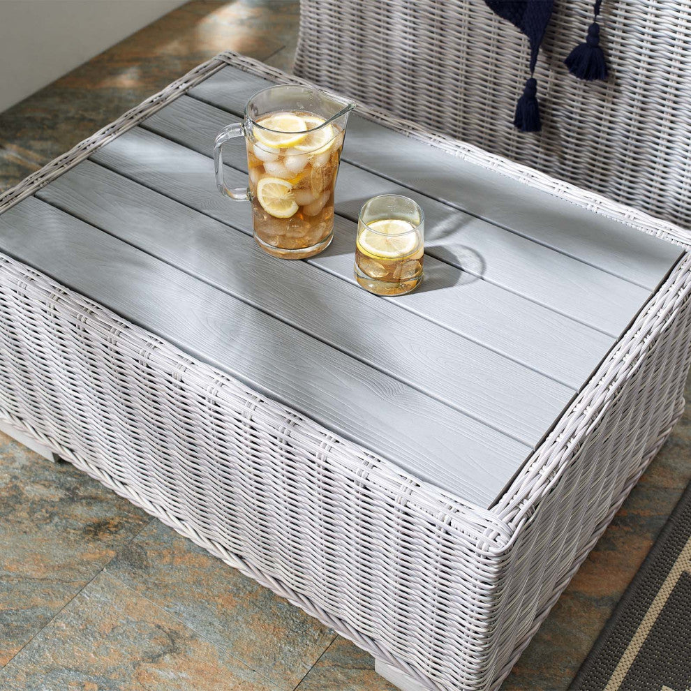 Lounge Coffee Table, Rectangular, Rattan, Wicker, Gray, Modern, Outdoor