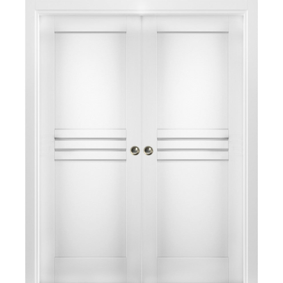 Sliding Interior Double Pocket Doors 72x96 in | Mela 7444 White Silk