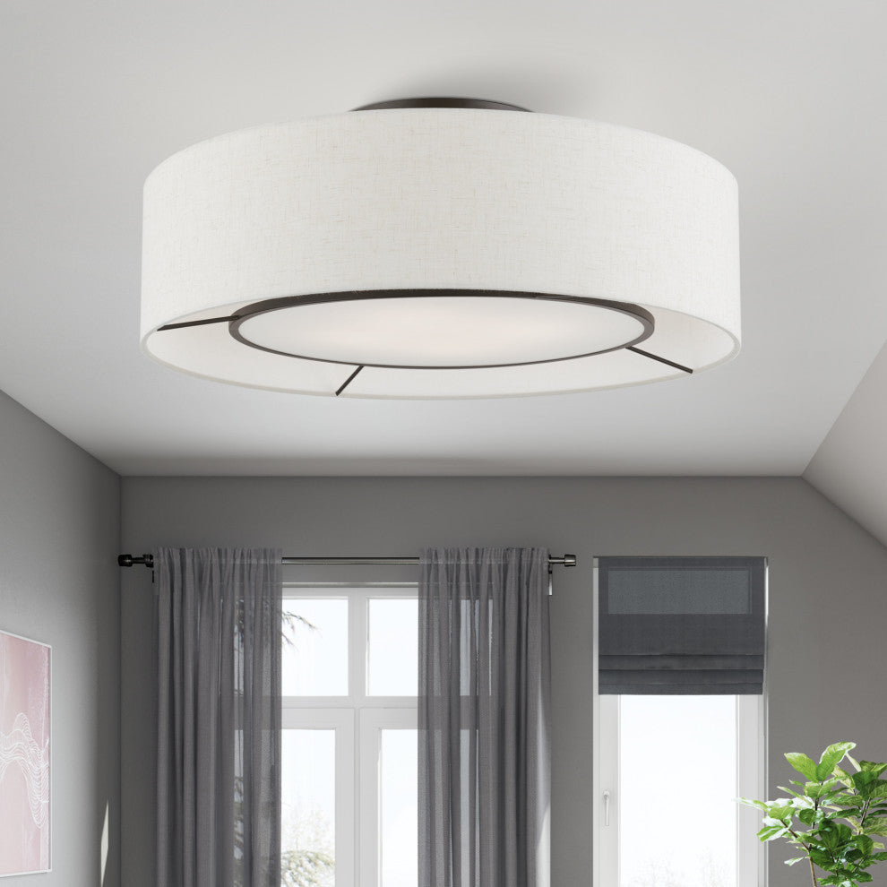 Ellsworth 4 Light English Bronze With Shiny White Accents Semi-Flush