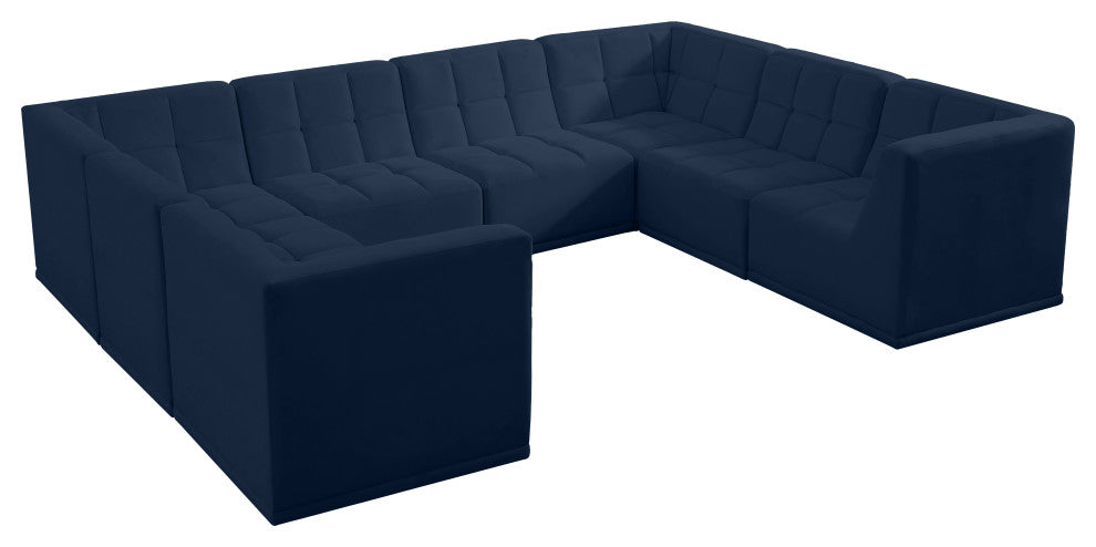 Relax Velvet Upholstered 8-Piece U-Shaped Modular Sectional, Navy