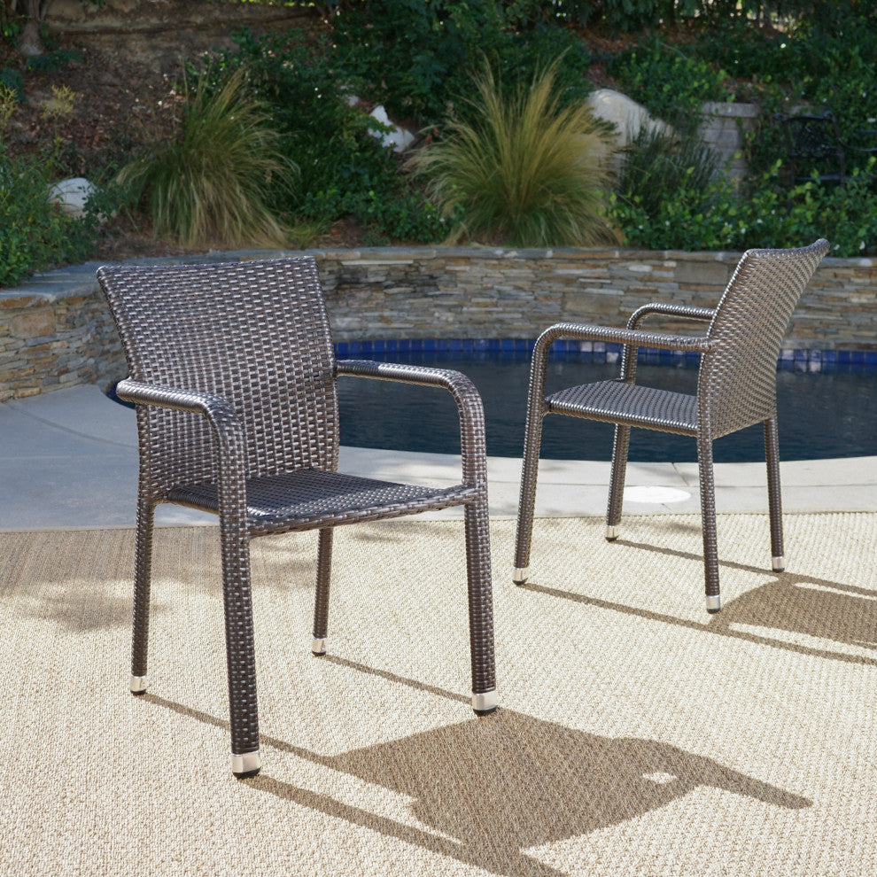 GDF Studio Dylan Outdoor Wicker Armed Aluminum Framed Stack Chairs, Set of 2, Mu