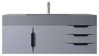 CastelloUSA Amazon 48" Wall Mounted Vanity Set, Gray, Gray Top, Black Handles