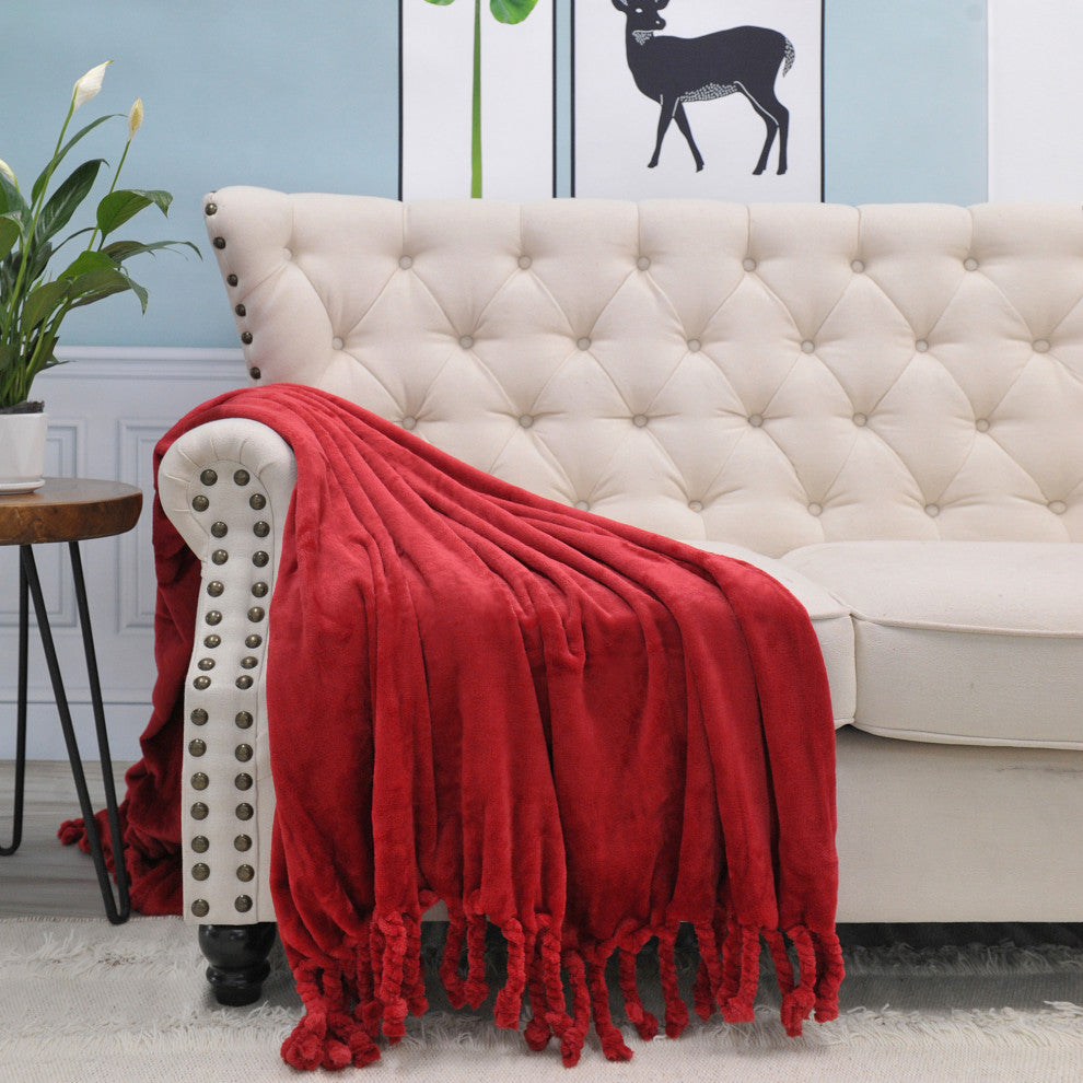 Braided Rope Flannel Fleece Throw, Chili Pepper, 50"x60"