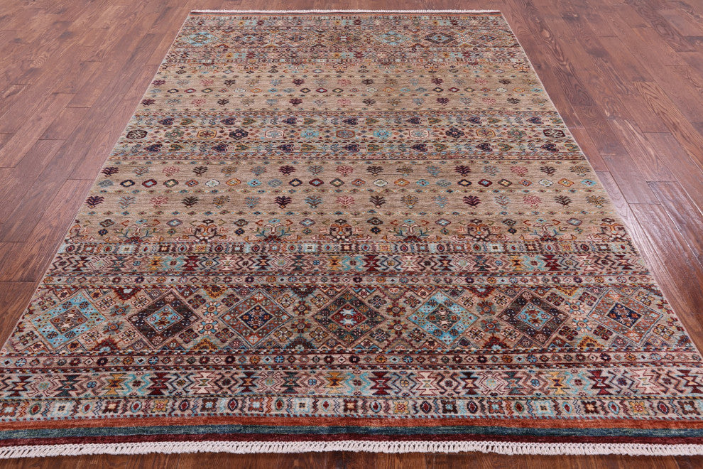 6' 11" X 9' 7" Super Kazak Khorjin Handmade Wool Rug Q10315