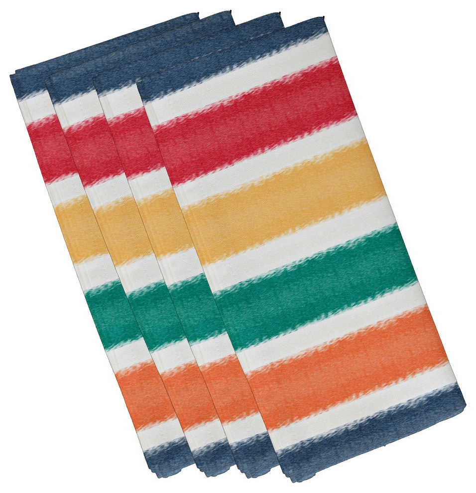 22"x22" Fun in the Sun, Stripe Print Napkin, Blue, Set of 4