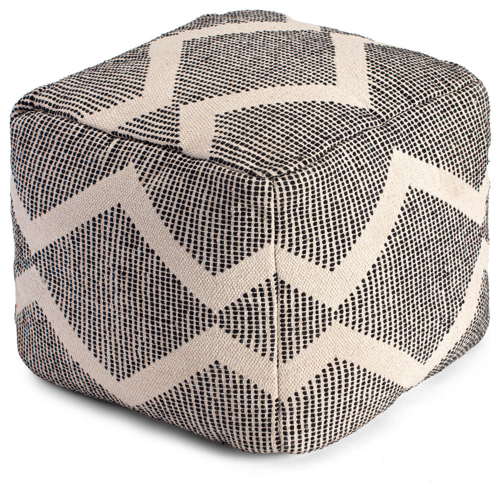 Maplewood 20" x 20" x 20" Black and Ivory Pouf