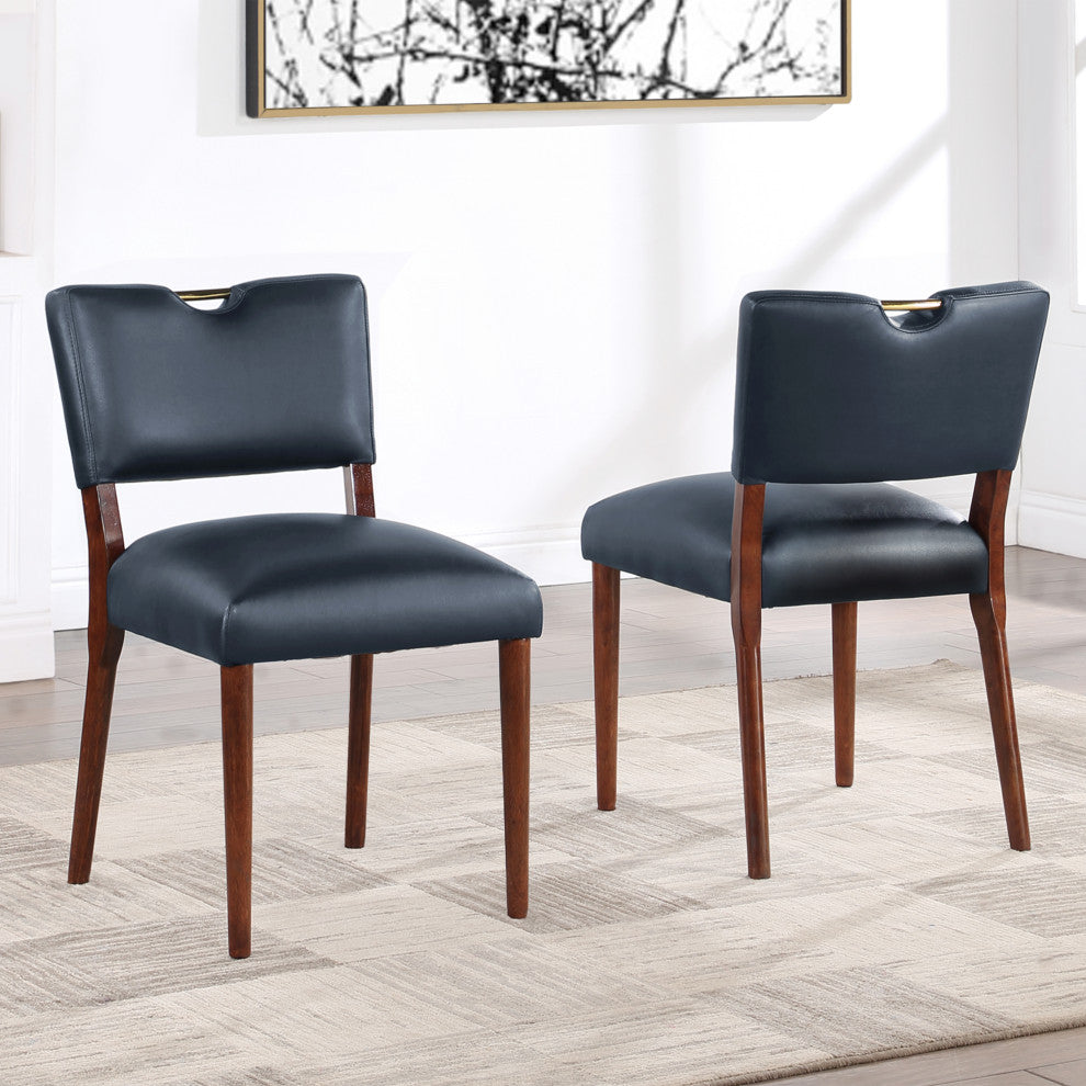 Bonito Faux Leather Dining Set, Walnut Finish, Midnight Blue, 5-Piece Set