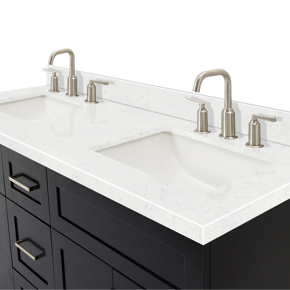 Ariel Hamlet 60" Double Rectangle Sink Bathroom Vanity, Carrara Quartz