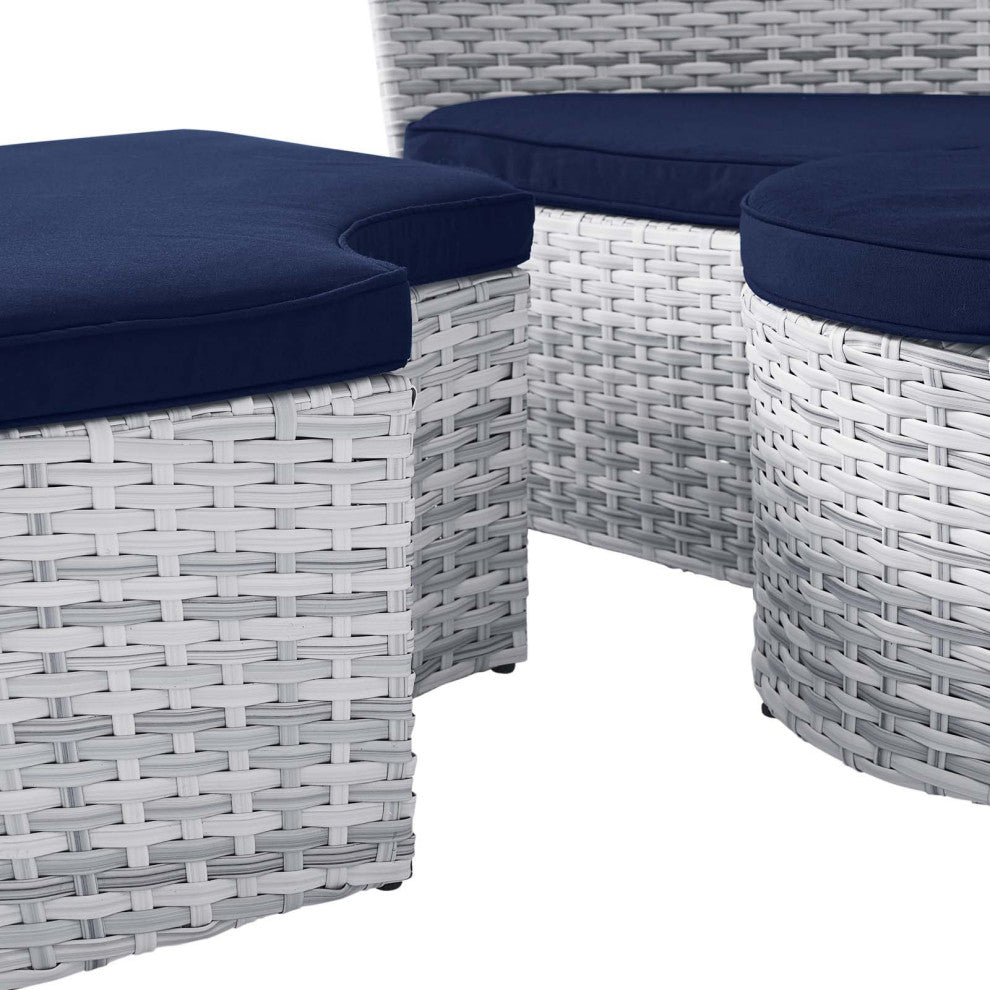Daybed Sofa Bed, Sunbrella, Blue Navy Gray, Rattan, Wicker, Outdoor Patio