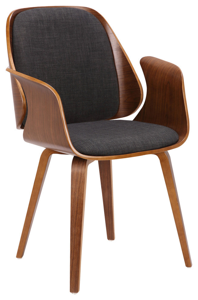 Tiffany Mid-Century Dining Chair In Charcoal Fabric, Walnut Veneer Finish