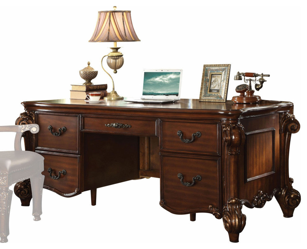 74" Brown Executive Desk With Five Drawers