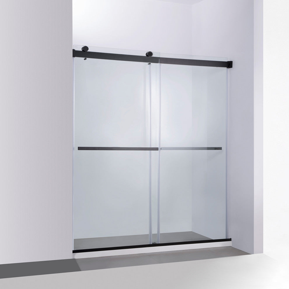 Spezia Double Sliding Frameless Shower Door, Matt Black, 68" W X 76" H