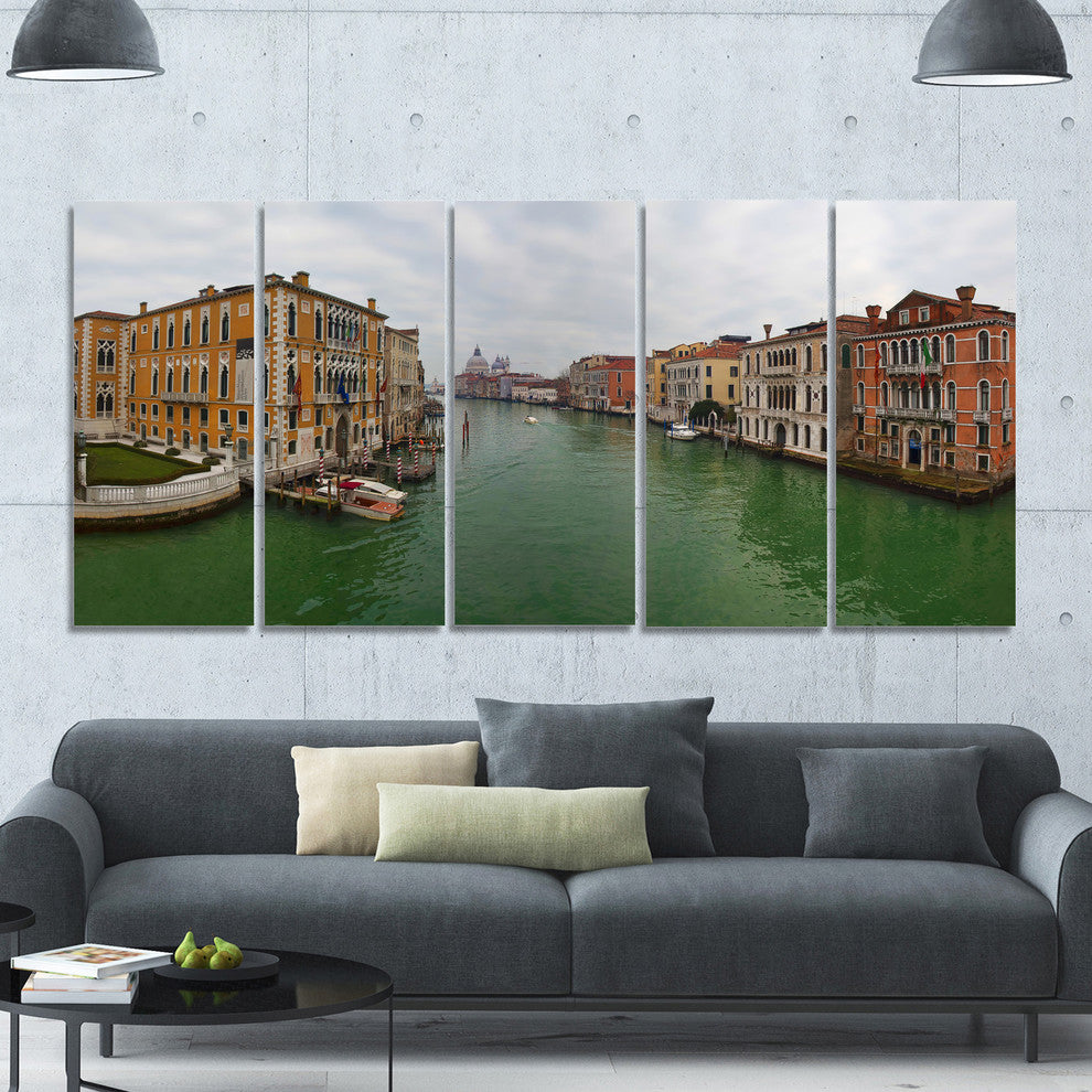 Green Waters in Venice Grand Canal, Landscape Canvas Print, 60"x28", 5 Panels
