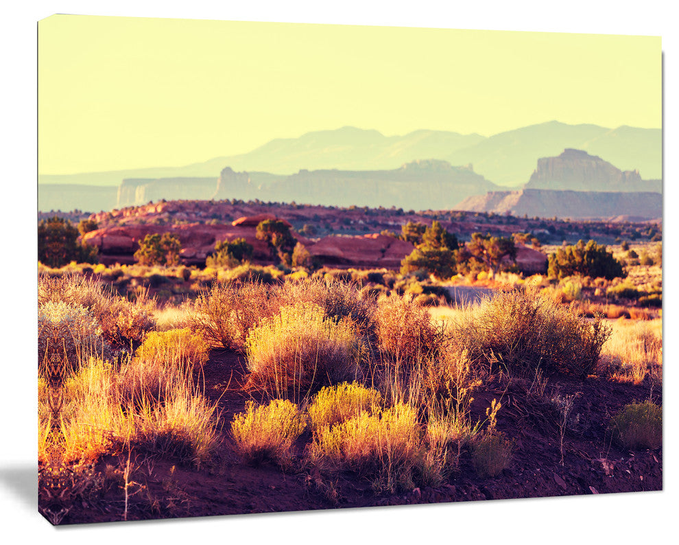 Prairie with Layers of Mountains, Landscape Canvas Art Print, 60"x28"