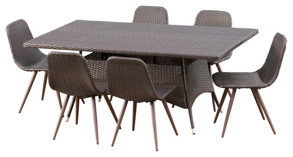 GDF Studio 7-Piece Hendrickson Outdoor Multi-brown Wicker Rectangular Dining Set