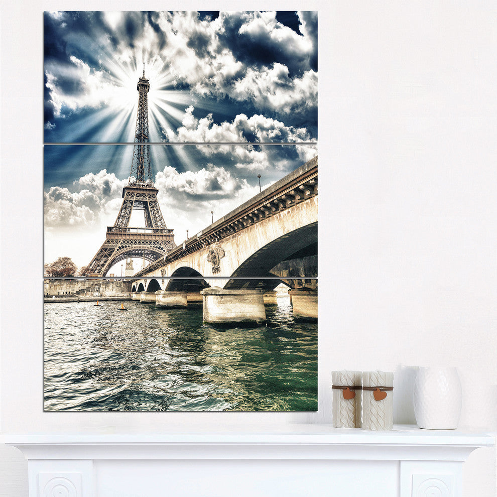 "Eiffel Tower and Iena Bridge" Photo Metal Wall Art, 3 Panels, 28"x36"