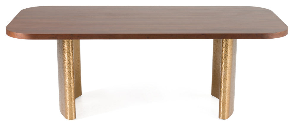 Modrest Marjorie Modern Walnut, Brushed Gold Rectangular Dining Table
