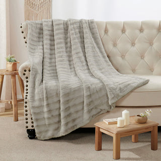 Derby Double Sided Faux Fur Throw Blanket, Charcoal Gray
