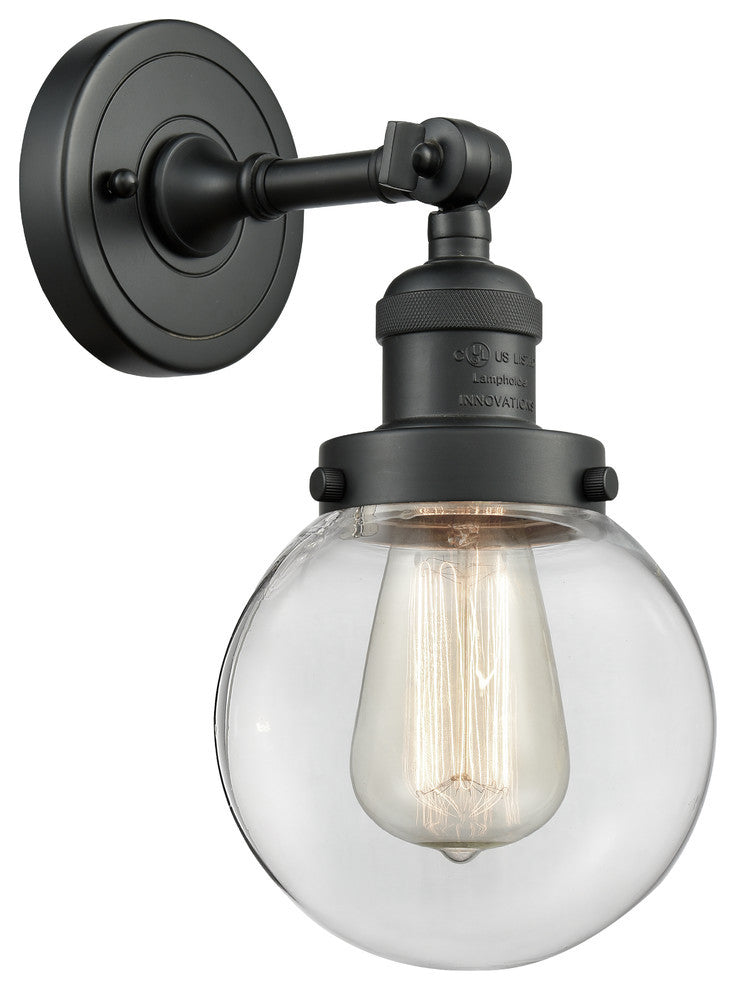 1-Light Beacon 6" Sconce, Matte Black, Glass: Clear
