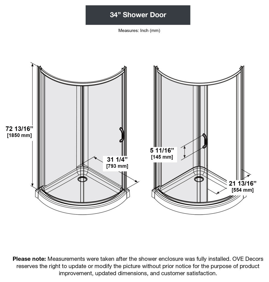 Ove Decors Breeze Shower Kit, Frosted Panels and Base, Chrome, 34"