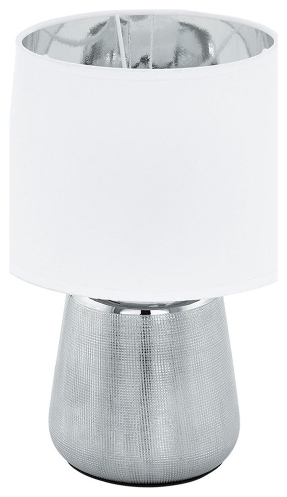Manalba 1 Table Lamp, Silver, White Exterior With Silver Interior Fabric Shade