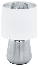 Manalba 1 Table Lamp, Silver, White Exterior With Silver Interior Fabric Shade