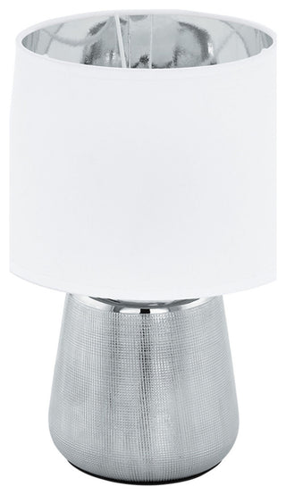 Manalba 1 Table Lamp, Silver, White Exterior With Silver Interior Fabric Shade