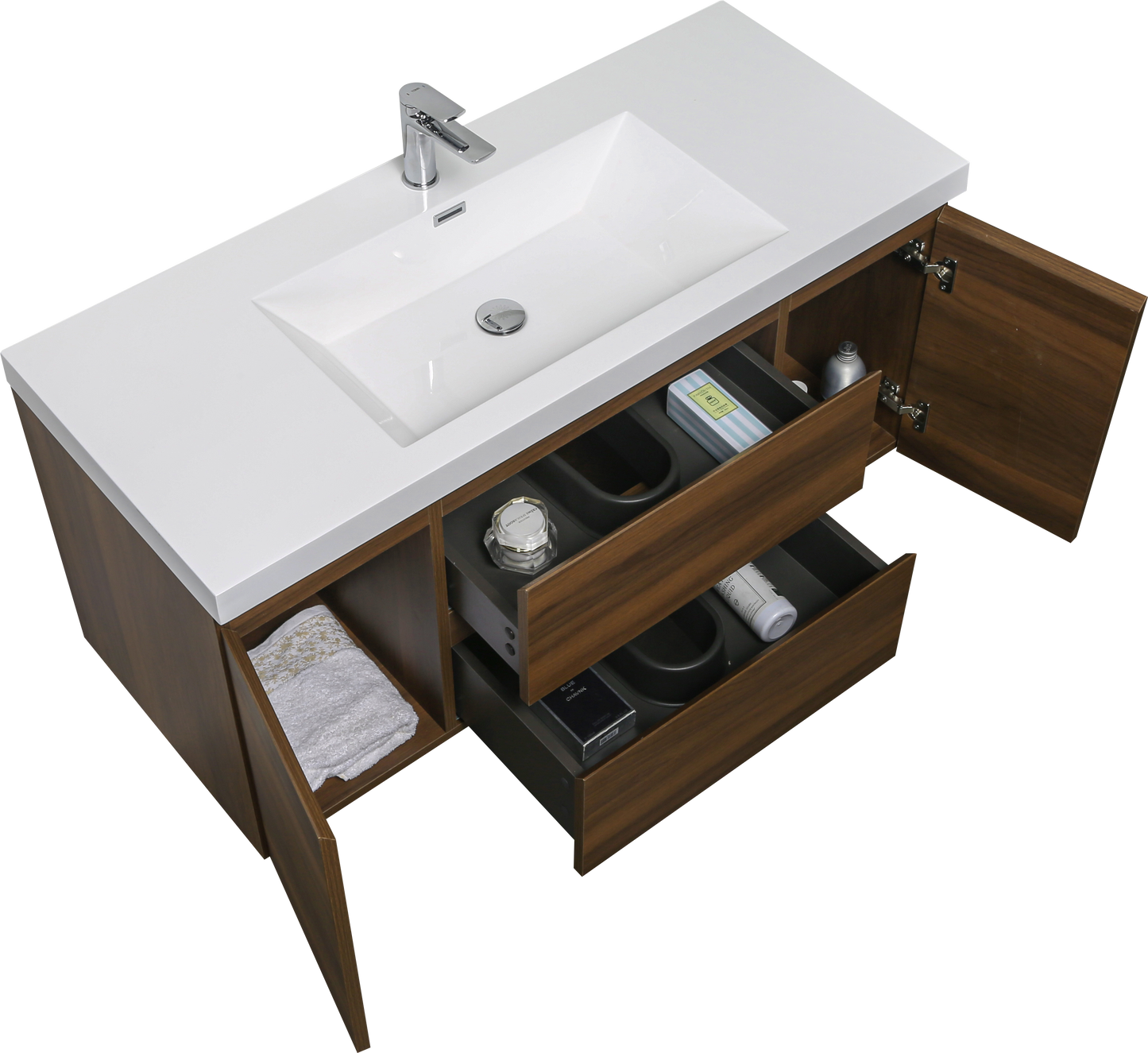 Alma-Pre 48"³ Wall Mounted Vanity With Integrated Sink, Ebony Brown