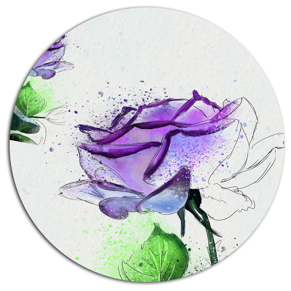 Blue Rose Flowers With Green Leaves, Floral Round Wall Art, 23"
