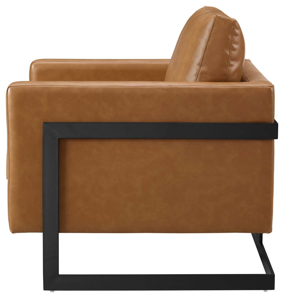 Accent Chair, Faux Vegan Leather, Black Tan, Modern, Living Lounge Hospitality