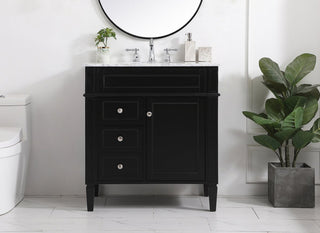 Home Living Vanity with Carrara White Marble Countertop, Black, 32", Single Sink