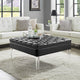 Fernanda PU Leather Tufted with Nailhead Trim  Acrylic Legs Ottoman, Black