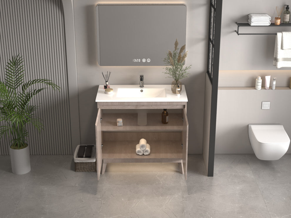 36" Modern Style Light Oak Wood Finish Zaren Single Sink Bathroom Vanity