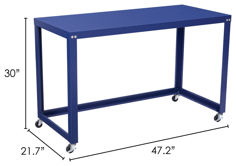 Computer Work Desk, Rectangular, Steel Metal, Blue, Home Business Office