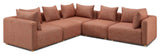 Hangover 5-Piece Upholstered Modular L-Sectional, Red Textured Fabric