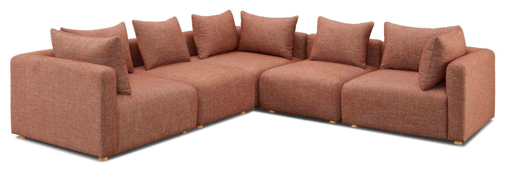 Hangover 5-Piece Upholstered Modular L-Sectional, Red Textured Fabric