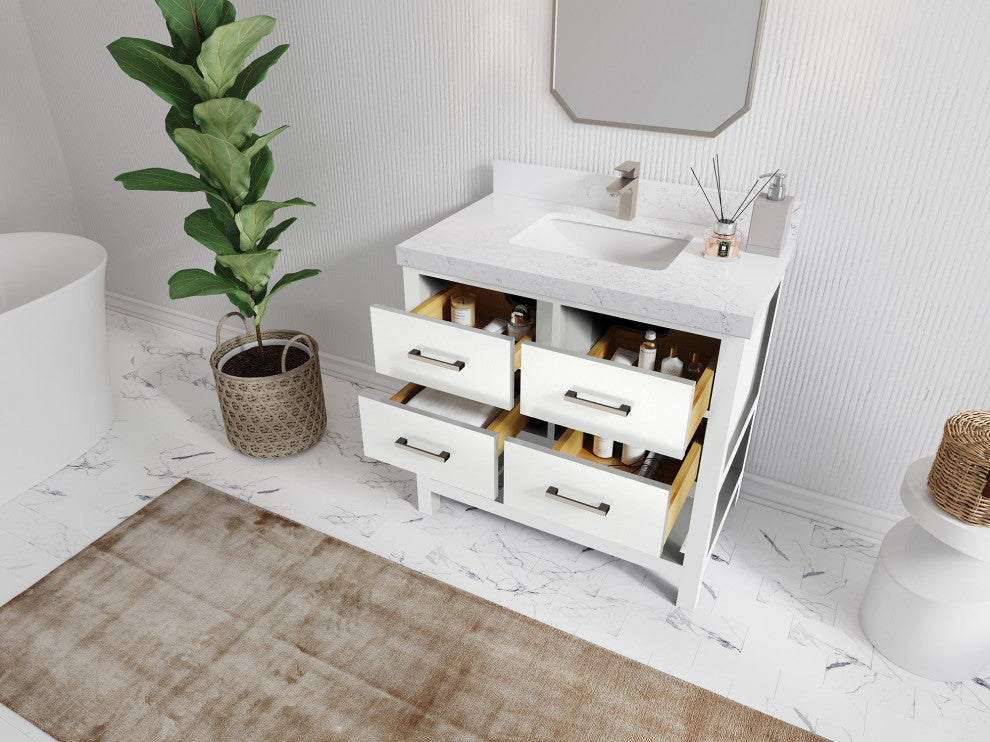 Parker 36 Single Sink Bath Vanity in White 2" Empira Quartz