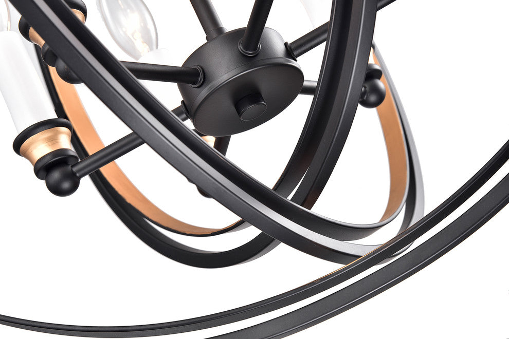 6-Light Black Bronze Triple Hoop Globe Chandelier