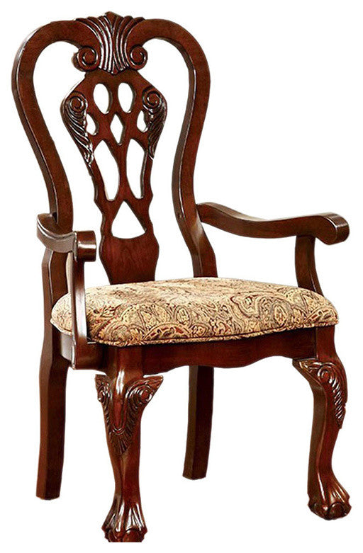 Benzara BM131208 Traditional Arm Chairs With Fabric, Brown Cherry, Set of 2