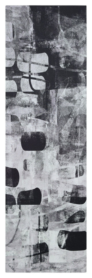 Monochrome Abstract Panel I Black Art on Silver Shagreen Wrapped Canvas Wall Art