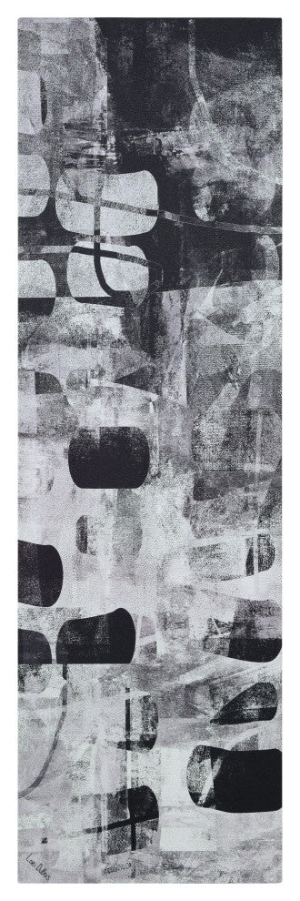 Monochrome Abstract Panel I Black Art on Silver Shagreen Wrapped Canvas Wall Art