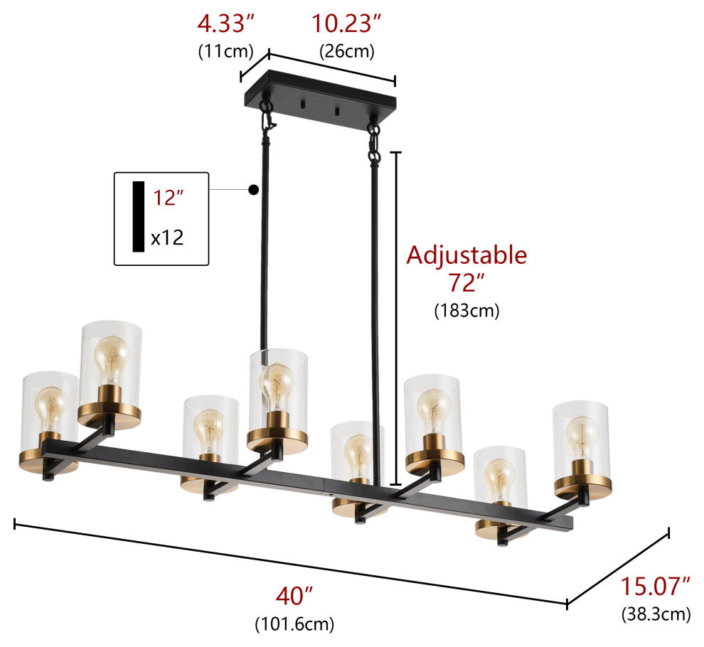 Rustic Farmhouse Matte Black 8-Light Kitchen Island Chandelier