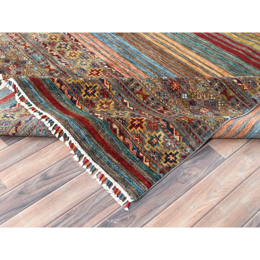 Colorful Afghan Super Kazak Wool Hand Knotted Oriental Rug, 9'10"x13'2"
