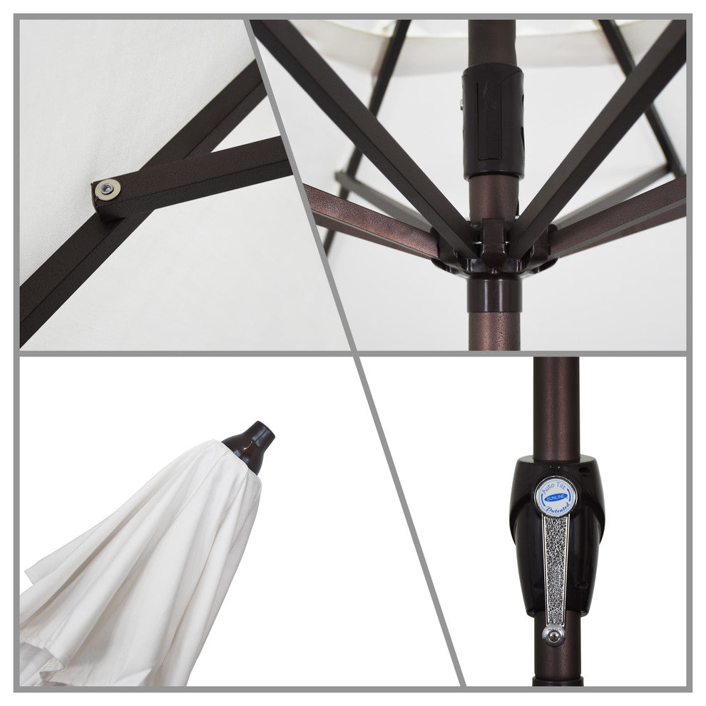 9' Bronze Auto-tilt Crank Lift Aluminum Umbrella, Olefin, White