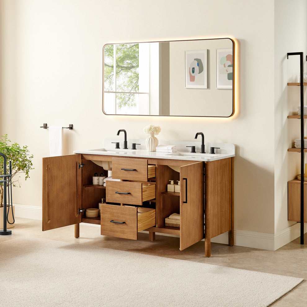 Velora Bathroom Vanity, Mango Brown, 60", With Mirror
