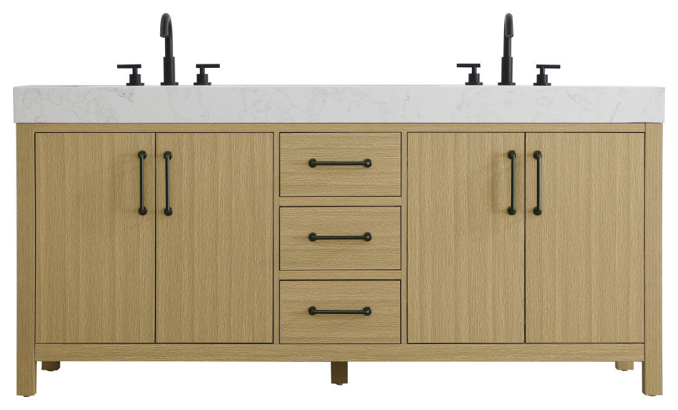 Home Living 72" Double Bathroom Vanity, Honey Brown