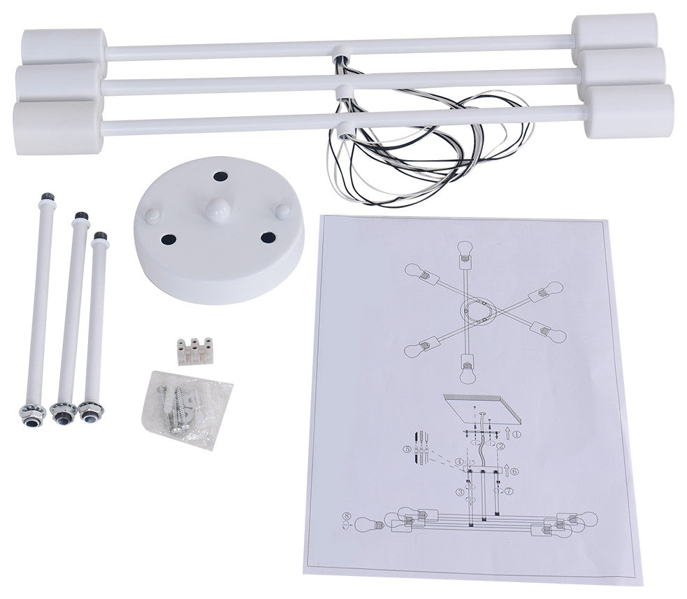6 Light Sputnik Linear Semi Flush Mount Light, White