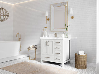 Malibu 36 Left Offset Bath Vanity in White  2" Piatra Gray